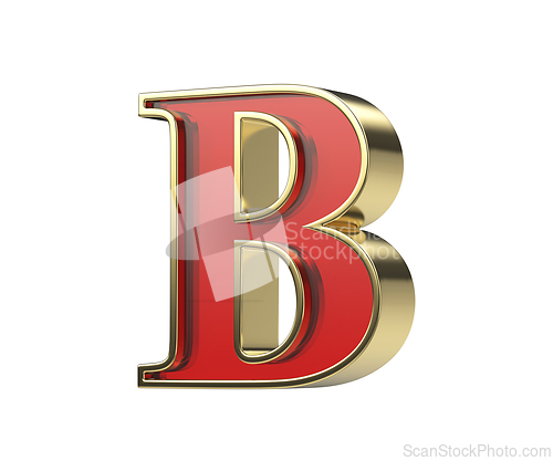 Image of Red glass letter B with a shiny golden frame