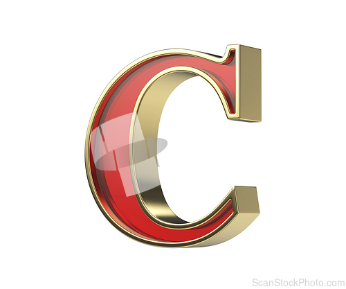 Image of Red glass letter C with a shiny golden frame