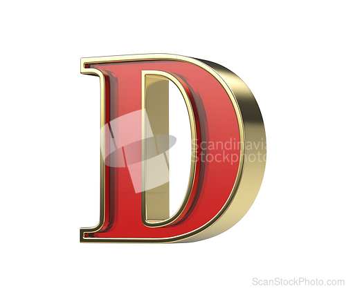 Image of Red glass letter D with a shiny golden frame