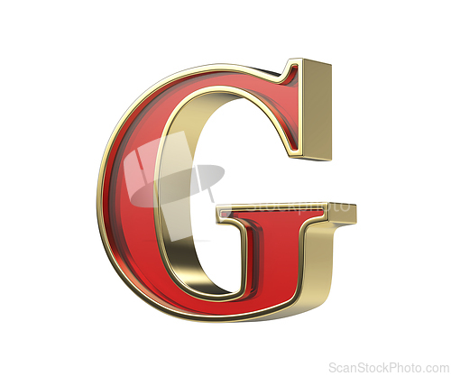 Image of Red glass letter G with a shiny golden frame