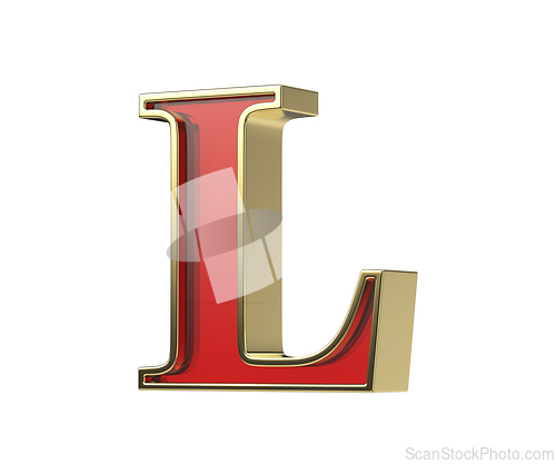 Image of Red glass letter L with a shiny golden frame