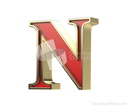 Image of Red glass letter N with a shiny golden frame