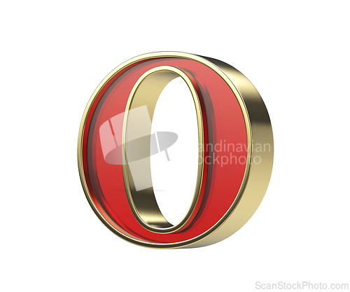 Image of Red glass letter O with a shiny golden frame