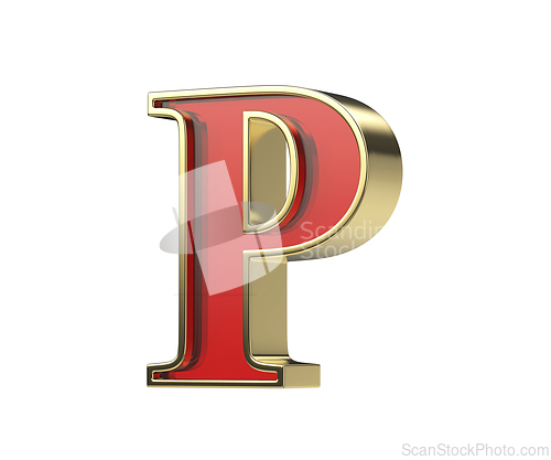Image of Red glass letter P with a shiny golden frame