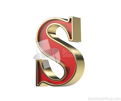 Image of Red glass letter S with a shiny golden frame
