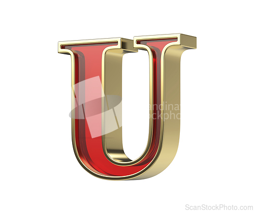 Image of Red glass letter U with a shiny golden frame