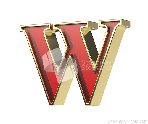Image of Red glass letter W with a shiny golden frame