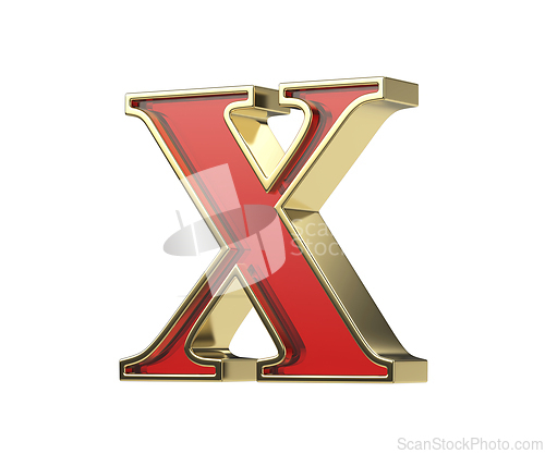 Image of Red glass letter X with a shiny golden frame