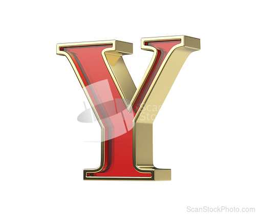 Image of Red glass letter Y with a shiny golden frame