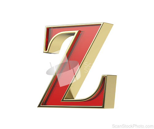 Image of Red glass letter Z with a shiny golden frame