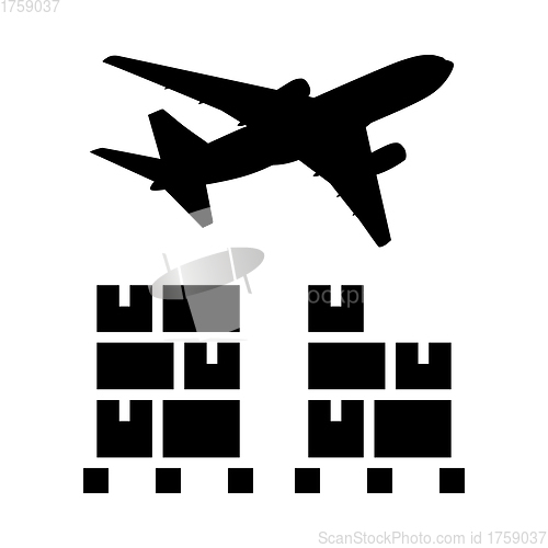 Image of Boxes On Pallet Under Airplane