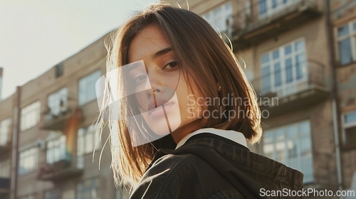 Image of Adult Latino Woman with Brown Straight Hair 1990s style Illustration.