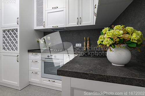 Image of Luxury well designed modern black and white kitchen