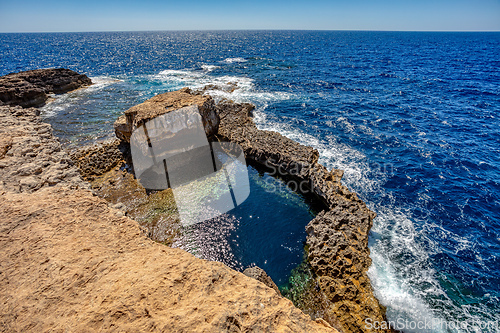 Image of Blue Hole Viewpoint Dwejra Bay, Gozo island Malta.