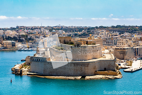 Image of Stone ramparts of Fort St. Angelo, Birgu Malta.