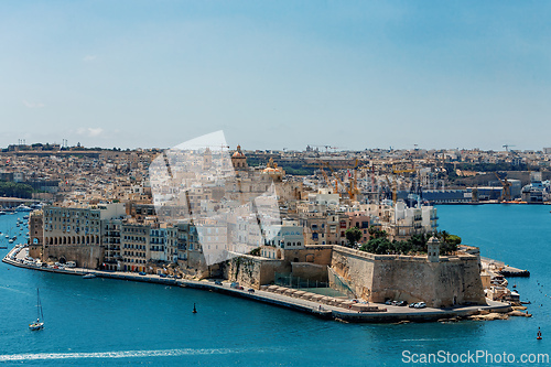 Image of Stone ramparts of Fort St. Angelo, Birgu Malta.