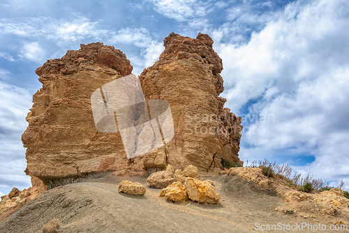 Image of Ghajn Tuffieha Bay and Qarraba Bay with red sand. Malta