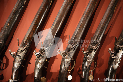 Image of Valletta, Malta - Grandmaster Palace hosts an exposition of historic rifles.