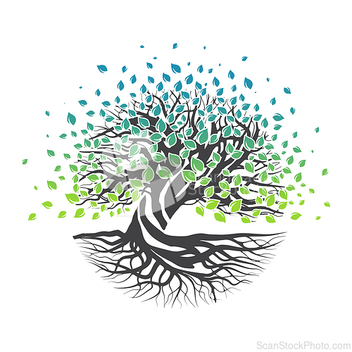 Image of Abstract tree with leaves and roots