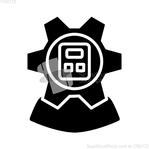 Image of Analyst With Gear Hed And Calculator Inside Icon