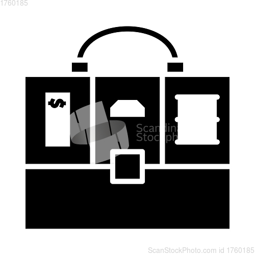 Image of Oil, Dollar And Gold Dividing Briefcase Concept Icon