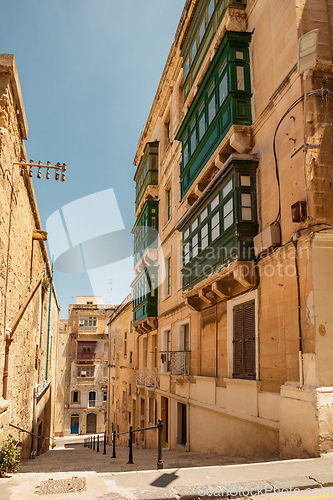 Image of One of the small historic hidden streets in ancient city Valletta, Malta