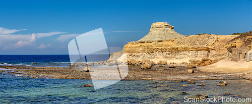 Image of Xwejni Bay, famous beach of island of Gozo, Malta.