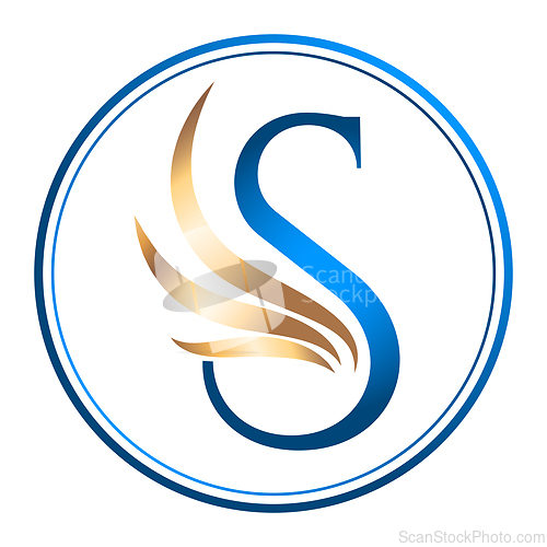 Image of Letter S with abstract wings over white