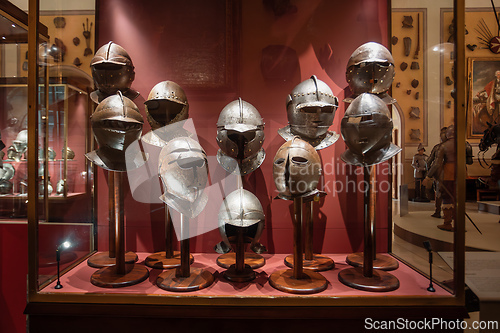 Image of Grandmaster's Palace, Valletta, Malta, Exhibition of historic helmets.