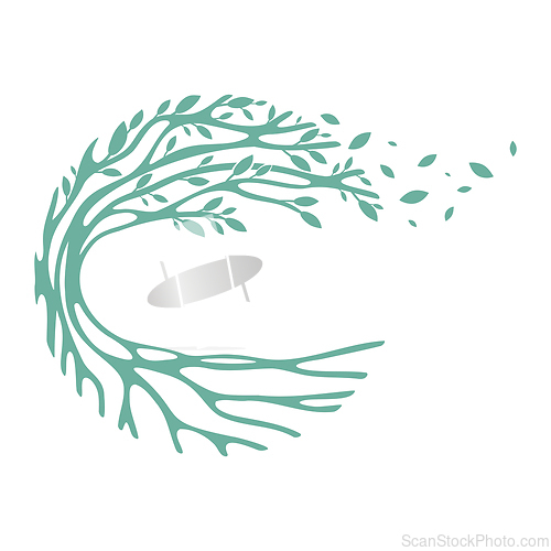 Image of Abstract tree with leaves and roots