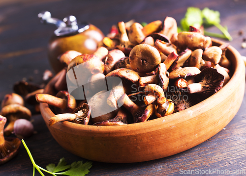 Image of edible mushroom in bowl on a table