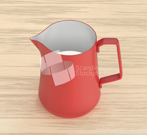 Image of Red metal milk pitcher