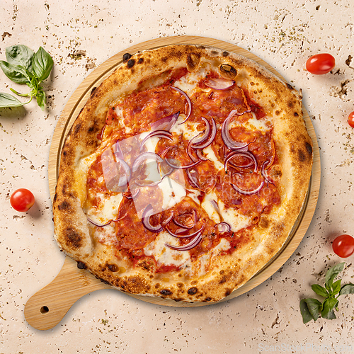 Image of Delicious pizza with pepperoni,