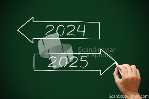 Image of Goodbye 2024 Happy New Year 2025 Arrows Concept