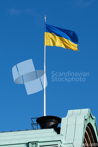 Image of Flag of Ukraine on a roof