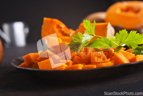 Image of Autumn pumpkin on dark background