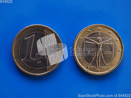 Image of 1 euro coin, European Union, Italy over blue