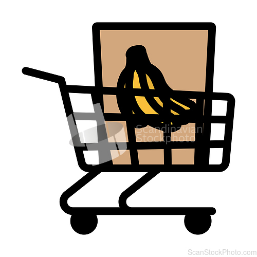 Image of Shopping Cart With Bag Of Food Icon