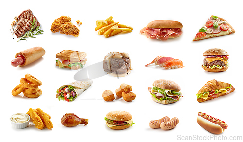 Image of Set of various fast food