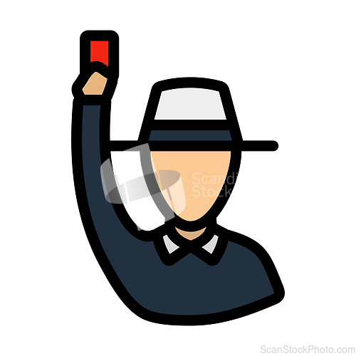 Image of Cricket Umpire With Hand Holding Card Icon