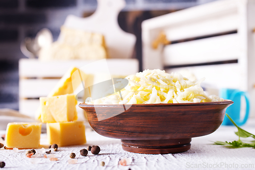 Image of Shredded mozzarella and red cheddar cheese in bowl