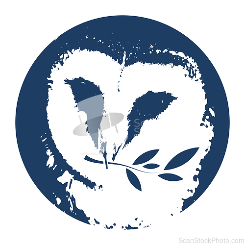 Image of Portrait of owl with twig  in beak
