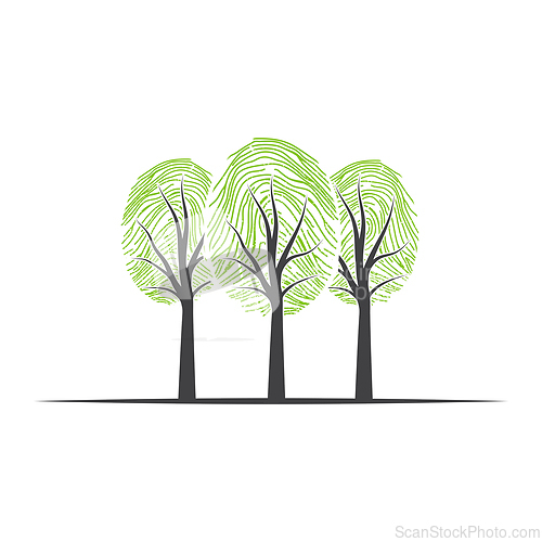 Image of three trees with crowns in the shape of a fingerprint