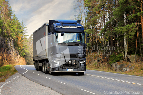 Image of Black Renault Trucks T Lorry Semi Trailer on Road