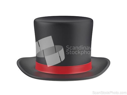 Image of Black top hat with red ribbon