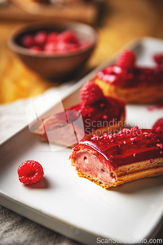 Image of Freshly made raspberry eclairs