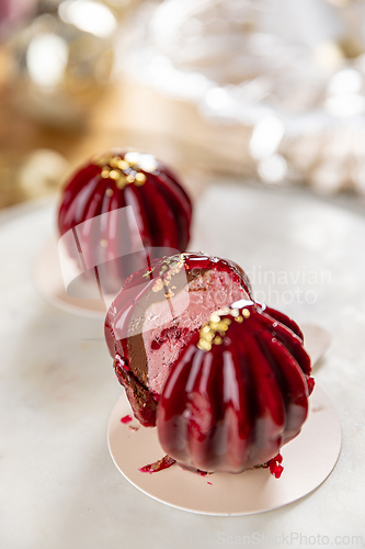 Image of Delicious red raspberry mousse desserts