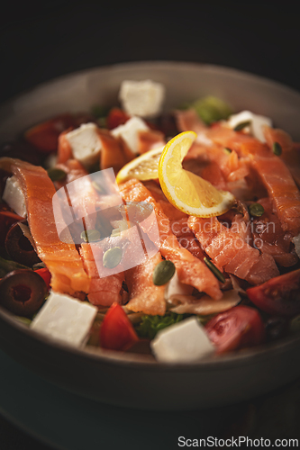 Image of Close up of smoked salmon salad