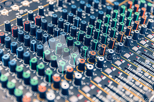 Image of Close up view of a mixing console