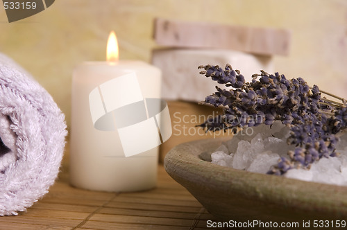 Image of lavender bath items. aromatherapy